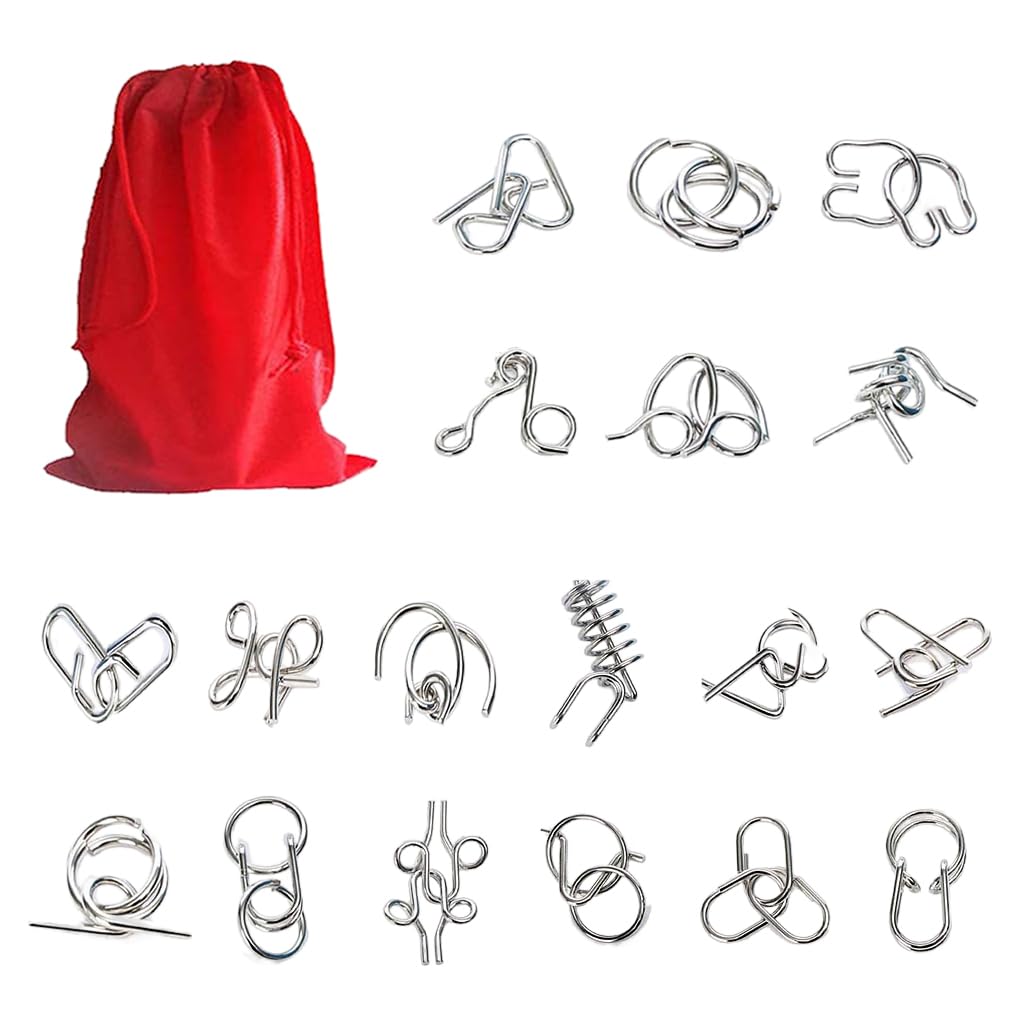 PATPAT 18Pcs Brain Teasers Metal Wire Puzzle Game for Kids, IQ Tester, Brain Games Brain Improvement Device for Kids Adults, Fidget Toys Educational Toys, Disentanglement Puzzle for Adults PATPAT 18Pcs Brain Teasers Metal Wire Puzzle Game for Kids, IQ Tester, Brain Games Brain Improvement Device for Kids Adults, Fidget Toys Educational Toys, Disentanglement Puzzle for Adults